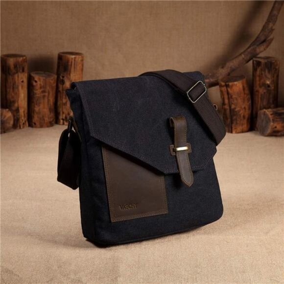 Small Messenger Bag, Vintage Canvas Leather Lightweight Crossbody Bag - Picture 2 of 7